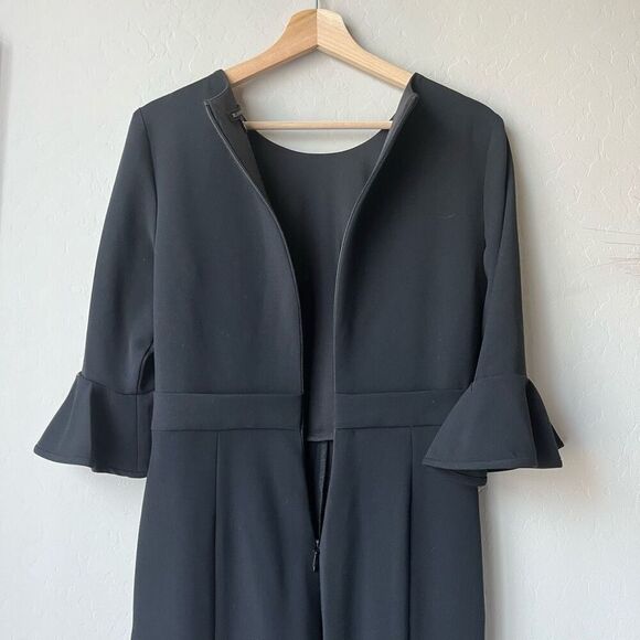 Black Halo Brooklyn Jumpsuit Black Bell Sleeve Pantsuit Size 4 - Picture 10 of 13